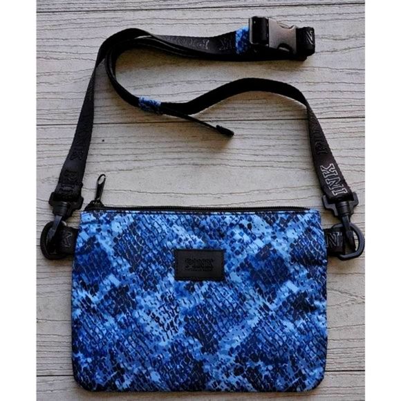 PINK VICTORIA'S SECRET ADJUSTABLE CROSSBODY WORKOUT SHOULDER BAG. BLUE CROCODILE - Picture 7 of 11